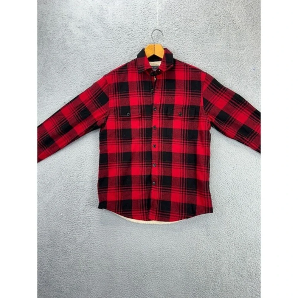 J Crew Shirt Mens Small Red Tartan Plaid Outerwear Sherpa Lined Shacket NEW A3
